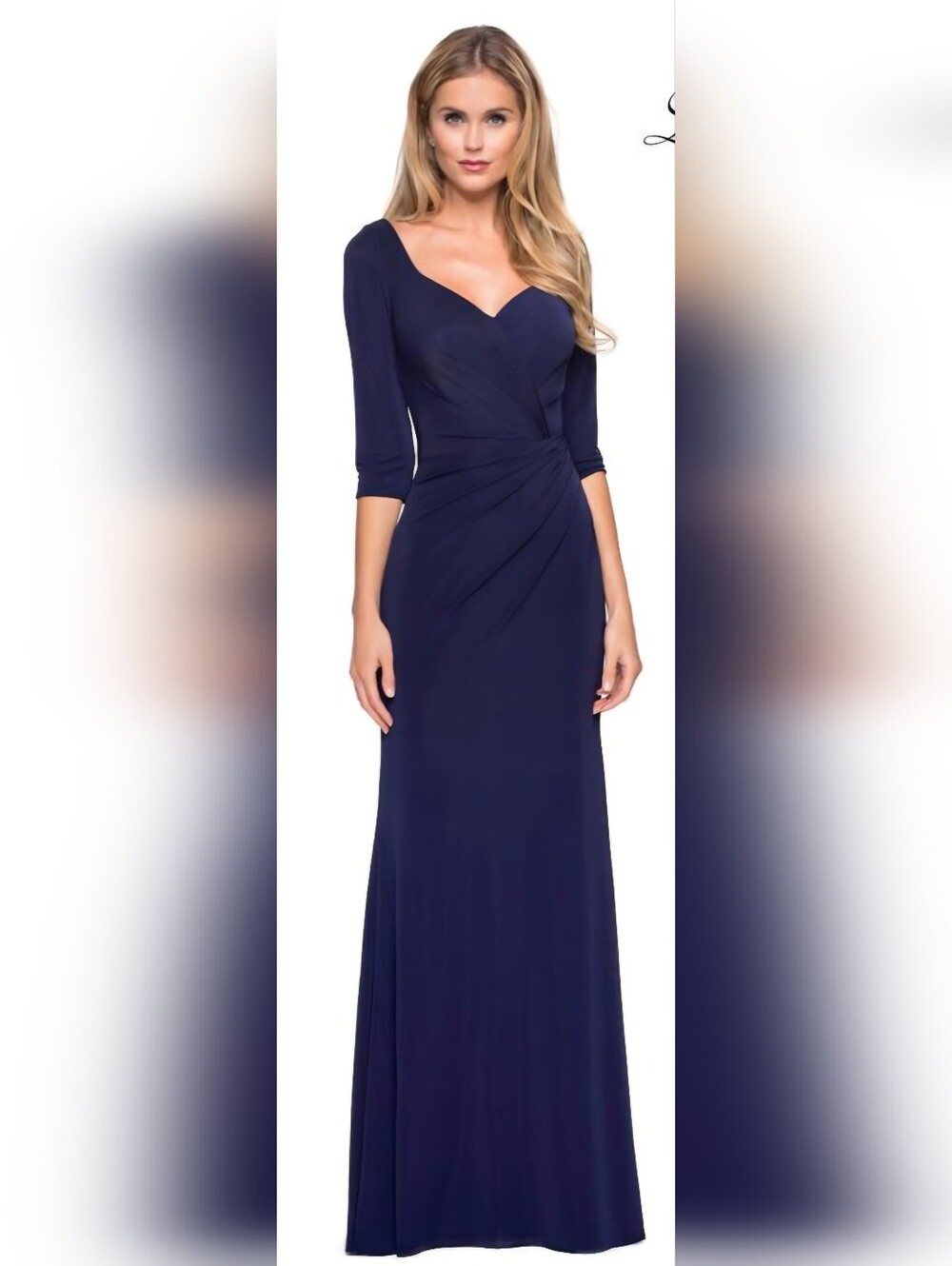 Elegant Navy Long Sleeve Evening Gown LA FEMME 26955